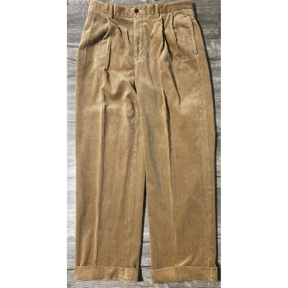 Polo Ralph Lauren Double Pleated And Cuffed Gold Brown Corduroy Pants Size 32x30
